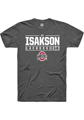 SK Isakson  Ohio State Buckeyes Dark Grey Rally NIL Stacked Box Short Sleeve T Shirt