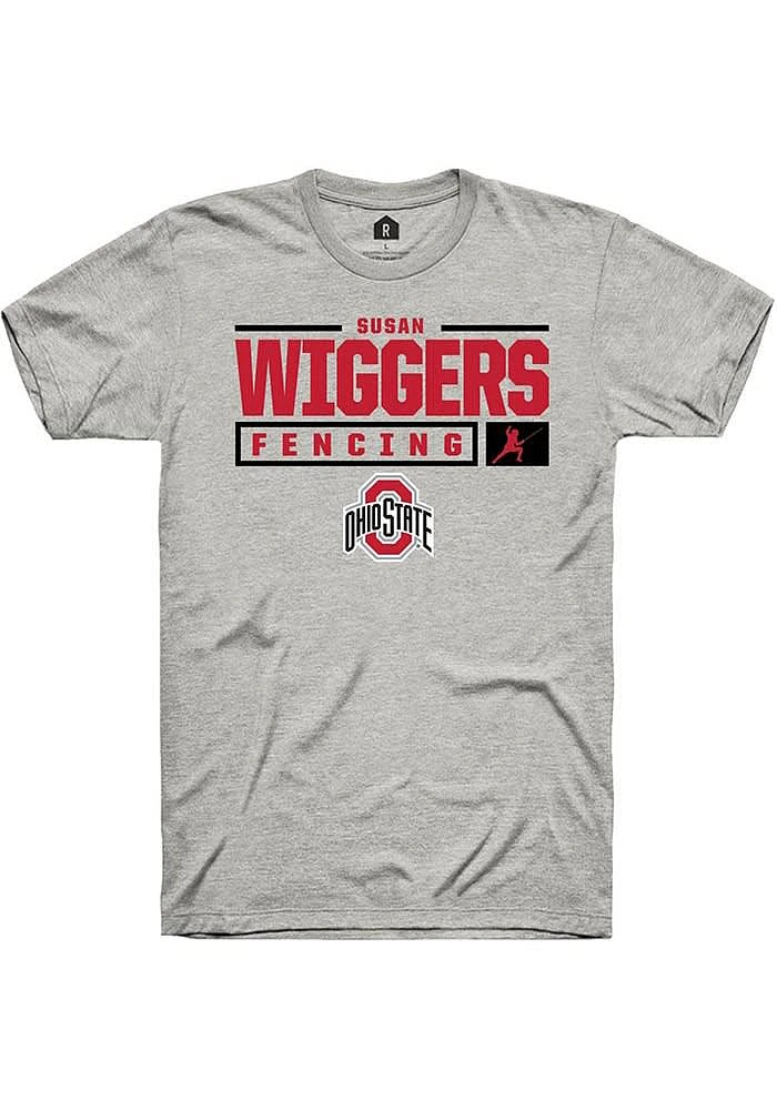 Susan Wiggers Ohio State Buckeyes Ash Rally NIL Stacked Box Short Sleeve T Shirt