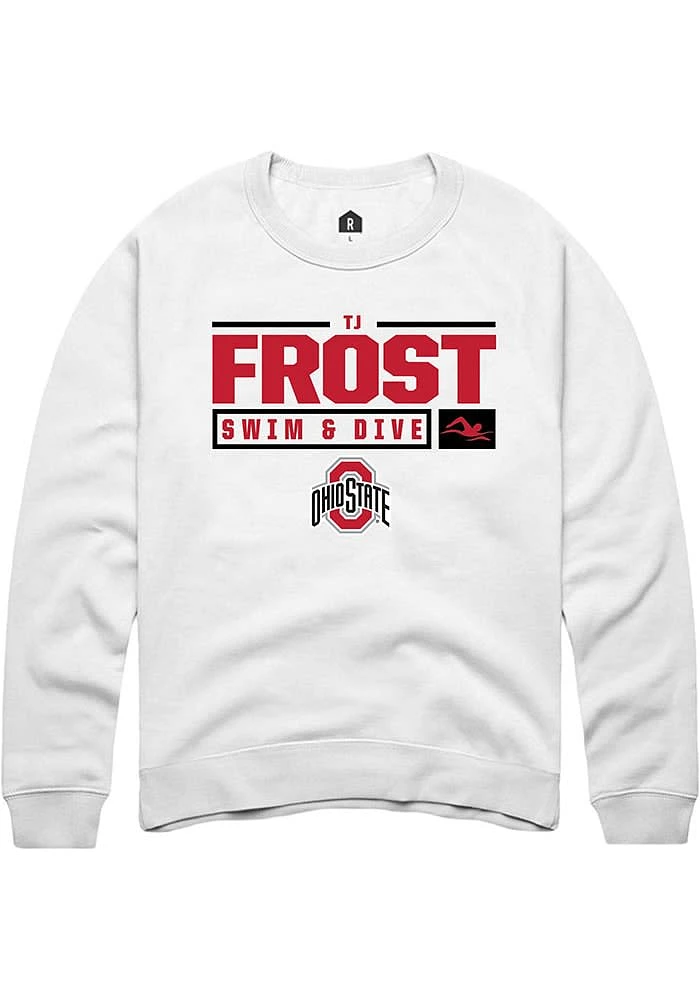 TJ Frost Rally Ohio State Buckeyes Mens NIL Stacked Box Long Sleeve Crew Sweatshirt