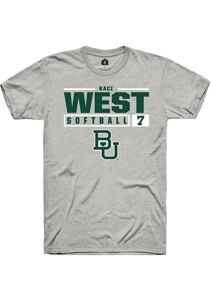 Kaci West Baylor Bears Ash Rally NIL Stacked Box Short Sleeve T Shirt