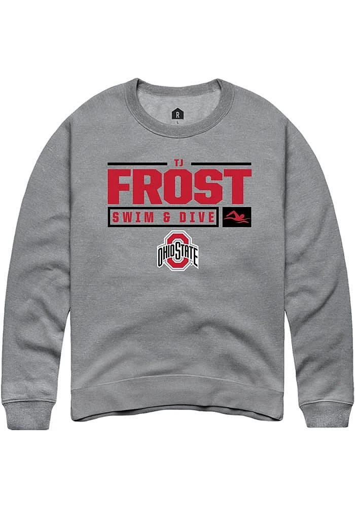 TJ Frost Rally Ohio State Buckeyes Mens Graphite NIL Stacked Box Long Sleeve Crew Sweatshirt