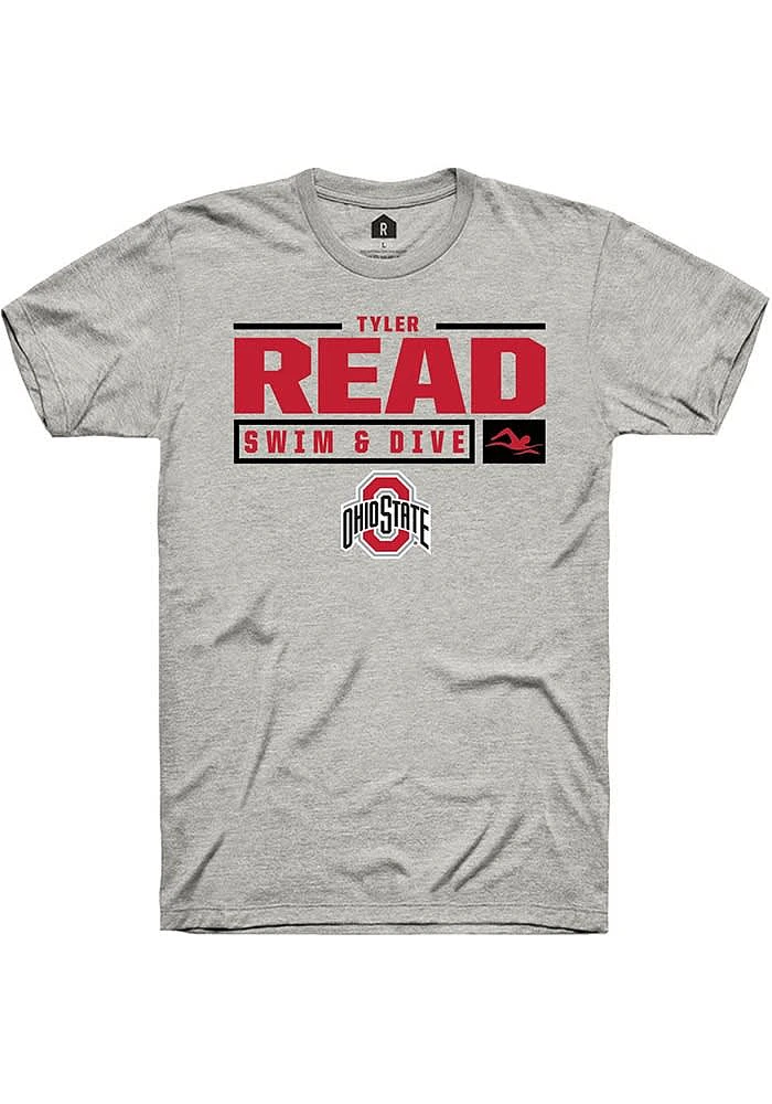 Tyler Read Ohio State Buckeyes Ash Rally NIL Stacked Box Short Sleeve T Shirt