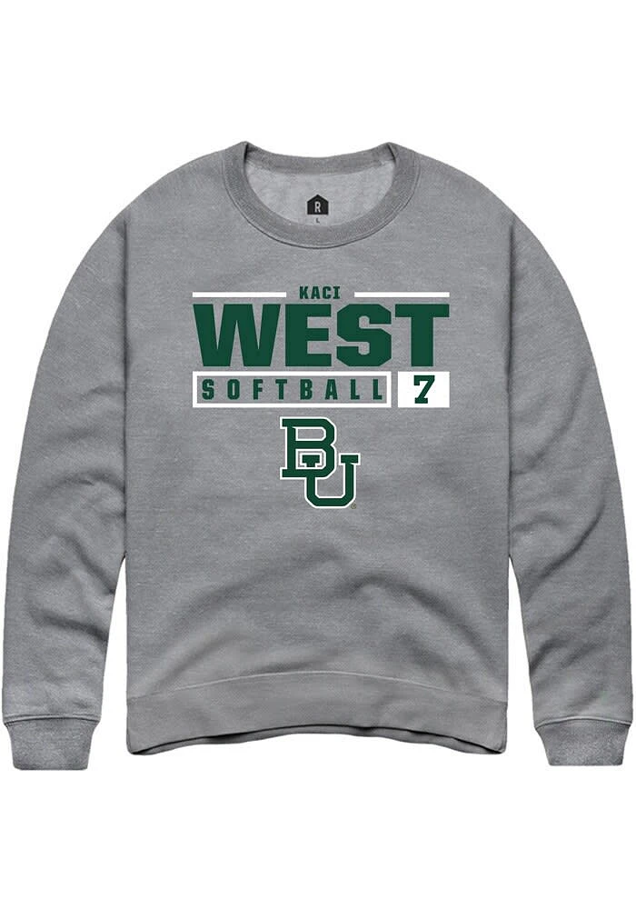 Kaci West Rally Baylor Bears Mens Graphite NIL Stacked Box Long Sleeve Crew Sweatshirt