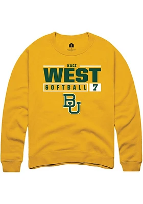 Kaci West  Rally Baylor Bears Mens Gold NIL Stacked Box Long Sleeve Crew Sweatshirt