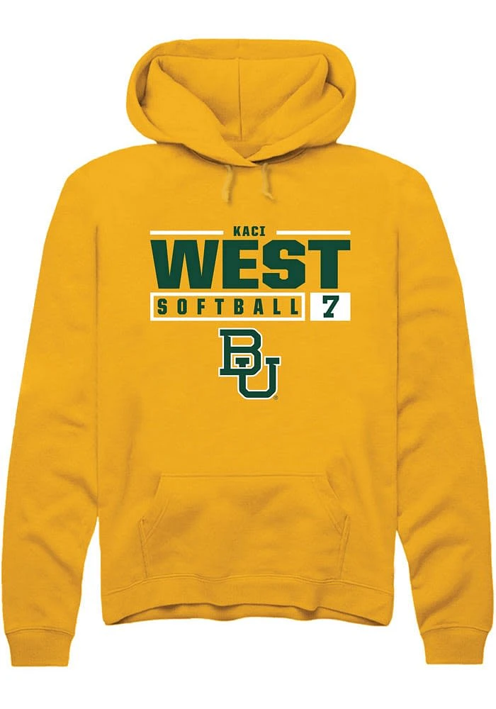Kaci West Rally Baylor Bears Mens Gold NIL Stacked Box Long Sleeve Hoodie