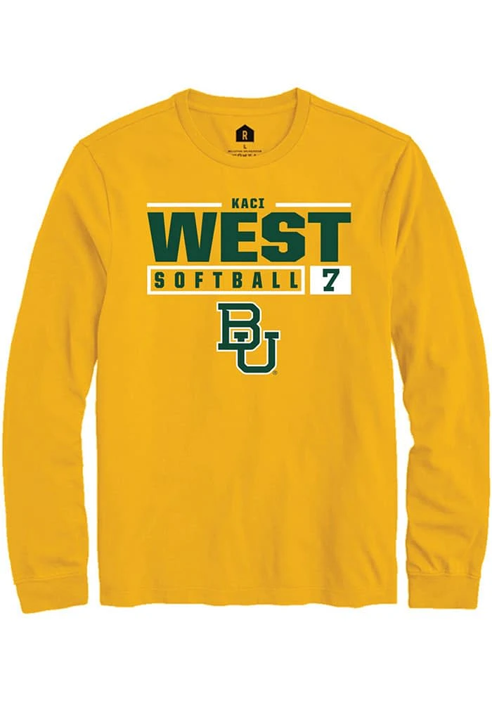 Kaci West Baylor Bears Gold Rally NIL Stacked Box Long Sleeve T Shirt