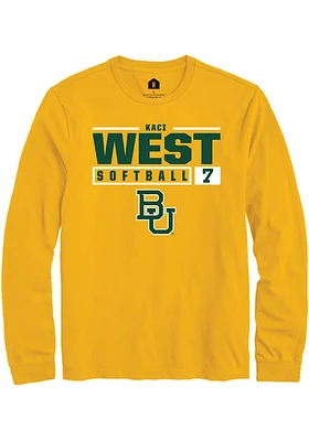Kaci West  Baylor Bears Gold Rally NIL Stacked Box Long Sleeve T Shirt