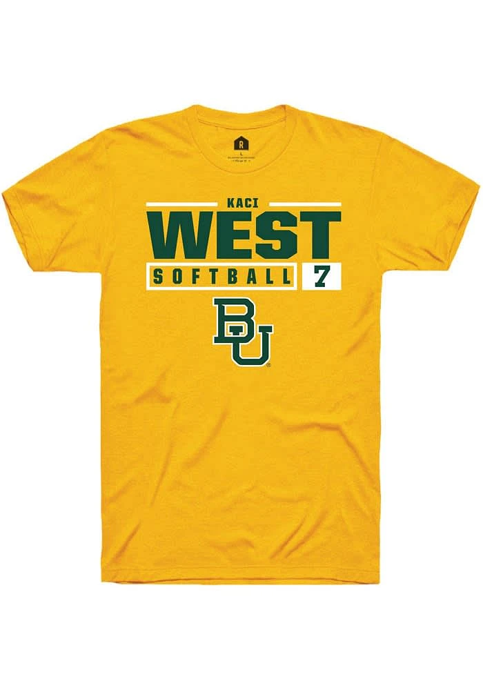 Kaci West Baylor Bears Gold Rally NIL Stacked Box Short Sleeve T Shirt