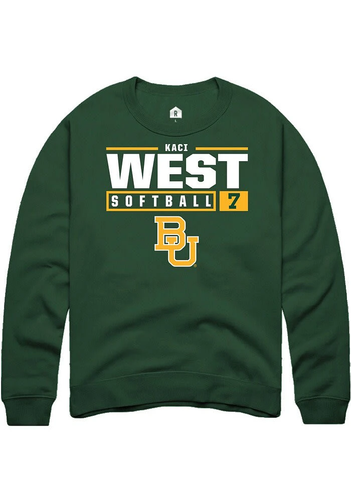 Kaci West Rally Baylor Bears Mens Green NIL Stacked Box Long Sleeve Crew Sweatshirt