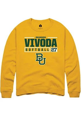 Shannon Vivoda  Rally Baylor Bears Mens Gold NIL Stacked Box Long Sleeve Crew Sweatshirt