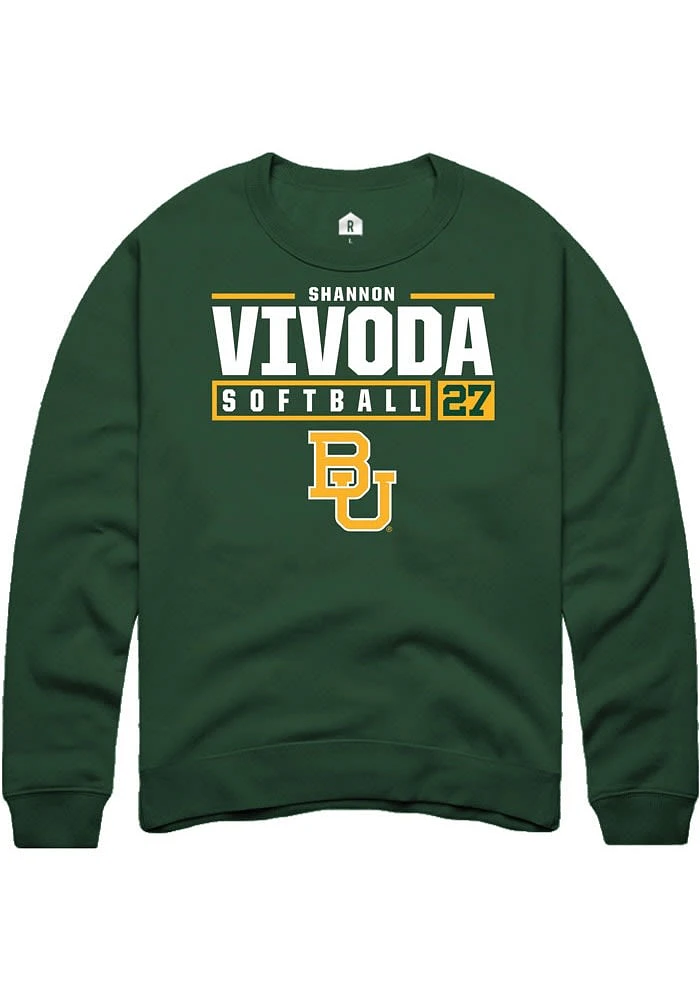 Shannon Vivoda Rally Baylor Bears Mens Green NIL Stacked Box Long Sleeve Crew Sweatshirt