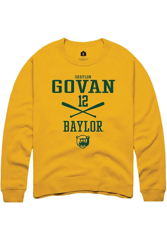Shaylon Govan Rally Baylor Bears Mens Gold NIL Sport Icon Long Sleeve Crew Sweatshirt
