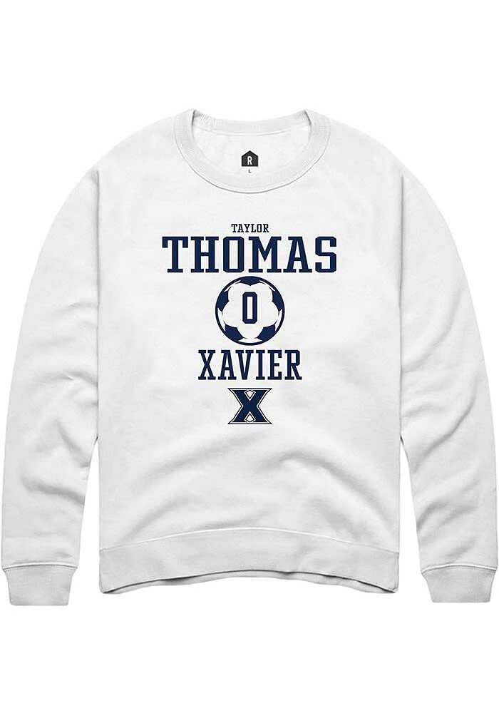 Taylor Thomas  Rally Xavier Musketeers Mens White NIL Sport Icon Long Sleeve Crew Sweatshirt