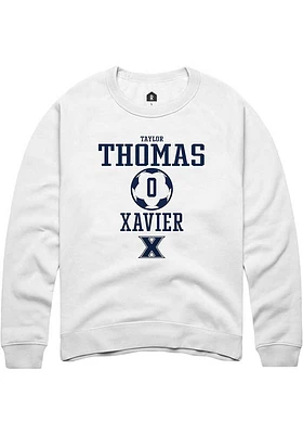 Taylor Thomas  Rally Xavier Musketeers Mens White NIL Sport Icon Long Sleeve Crew Sweatshirt