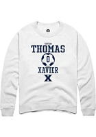 Taylor Thomas  Rally Xavier Musketeers Mens White NIL Sport Icon Long Sleeve Crew Sweatshirt