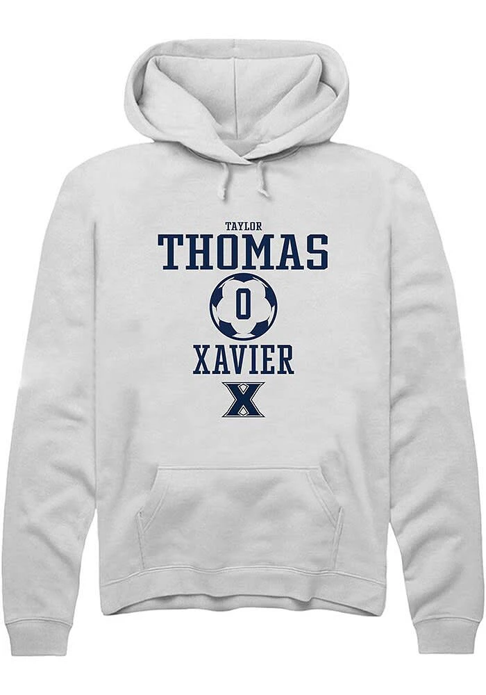 Taylor Thomas  Rally Xavier Musketeers Mens White NIL Sport Icon Long Sleeve Hoodie