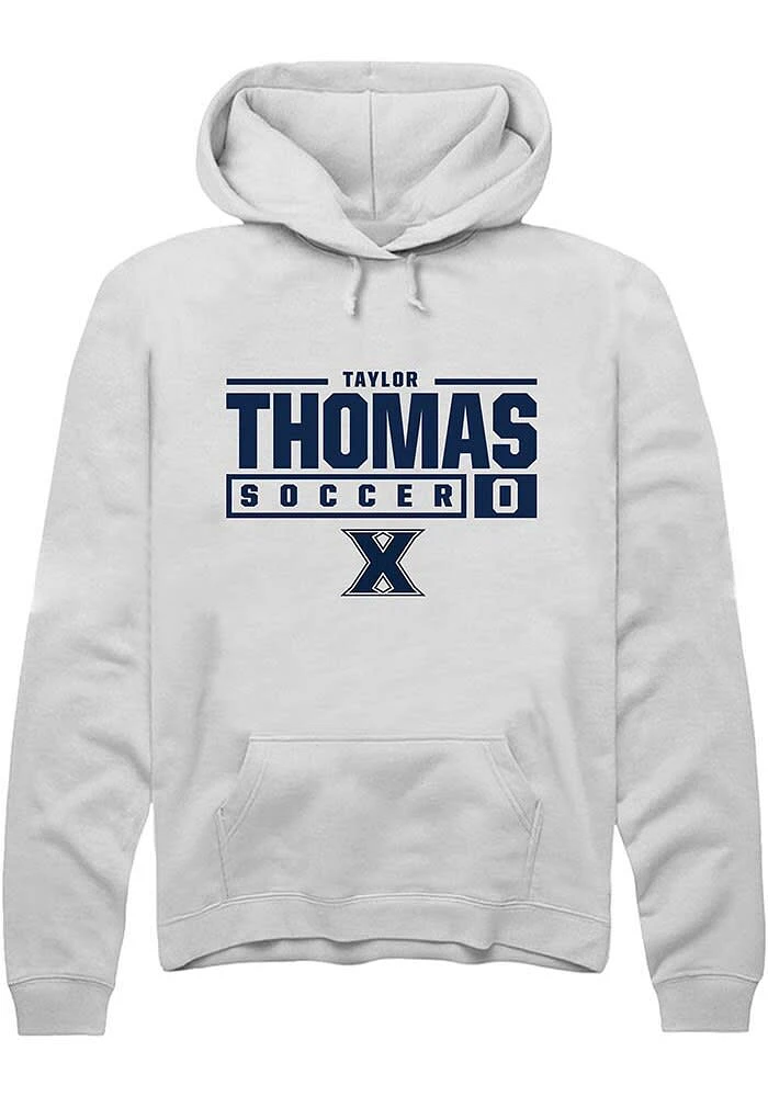 Taylor Thomas  Rally Xavier Musketeers Mens White NIL Stacked Box Long Sleeve Hoodie