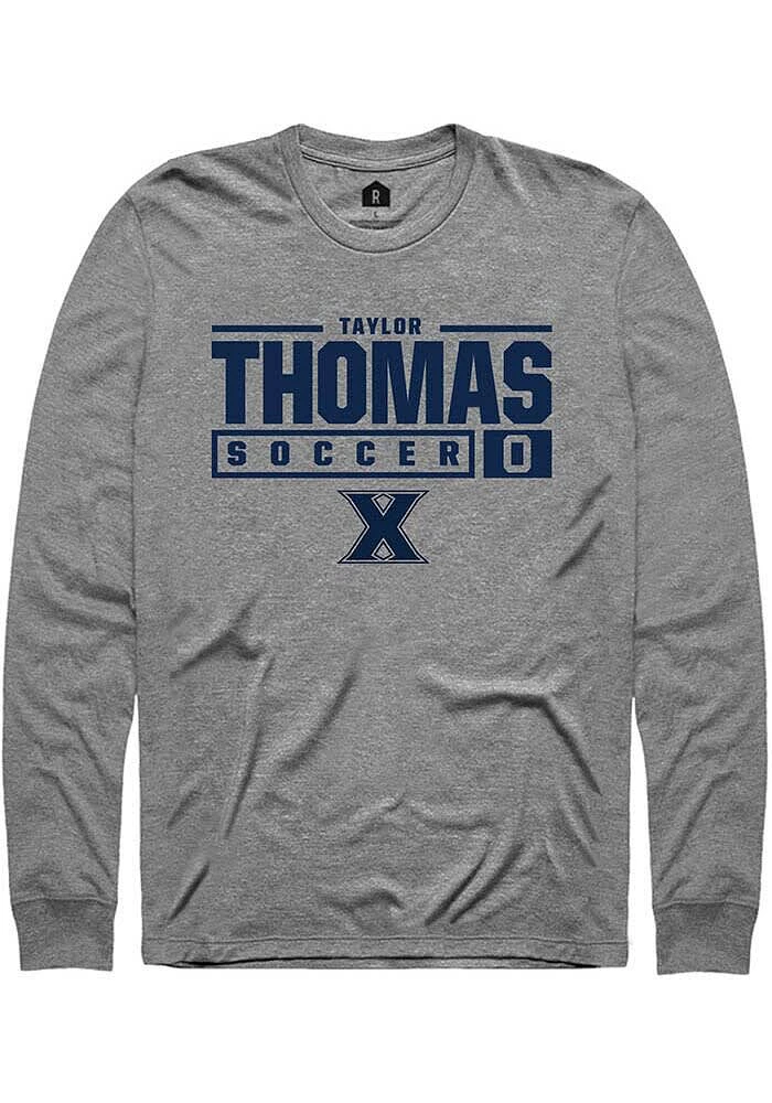 Taylor Thomas  Xavier Musketeers Graphite Rally NIL Stacked Box Long Sleeve T Shirt