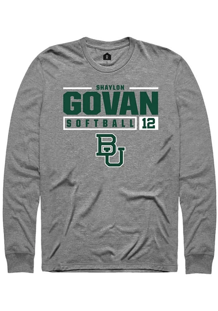 Shaylon Govan Baylor Bears Graphite Rally NIL Stacked Box Long Sleeve T Shirt