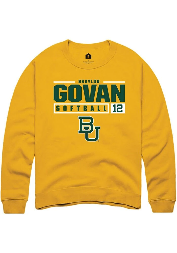 Shaylon Govan Rally Baylor Bears Mens Gold NIL Stacked Box Long Sleeve Crew Sweatshirt