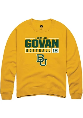 Shaylon Govan  Rally Baylor Bears Mens Gold NIL Stacked Box Long Sleeve Crew Sweatshirt