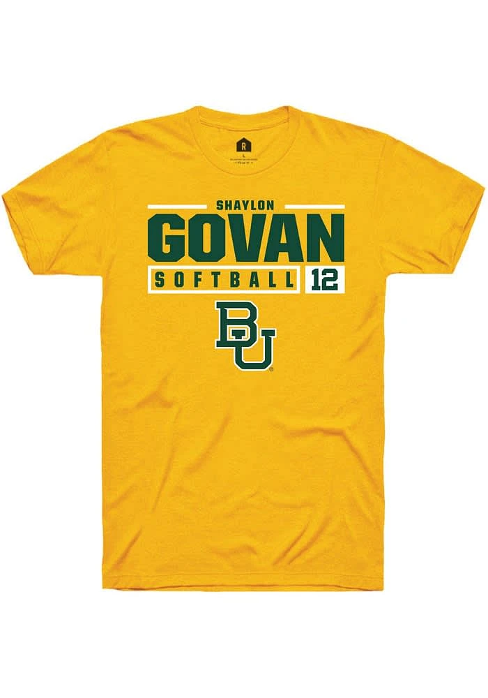 Shaylon Govan Baylor Bears Gold Rally NIL Stacked Box Short Sleeve T Shirt