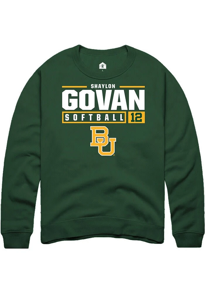 Shaylon Govan Rally Baylor Bears Mens Green NIL Stacked Box Long Sleeve Crew Sweatshirt