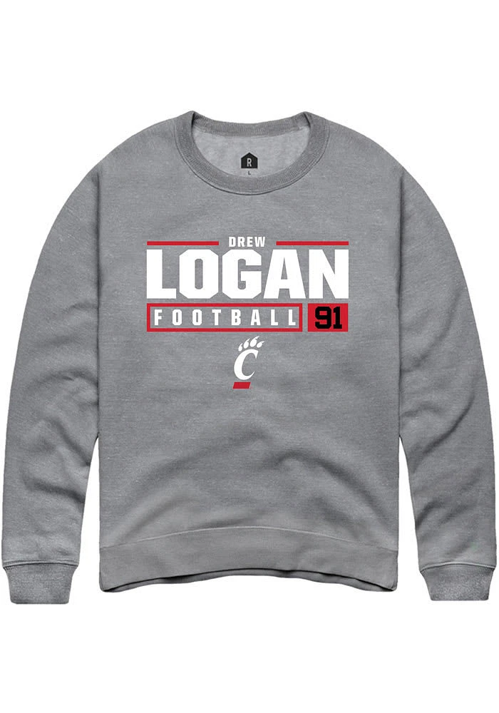 Drew Logan  Rally Cincinnati Bearcats Mens Graphite NIL Stacked Box Long Sleeve Crew Sweatshirt