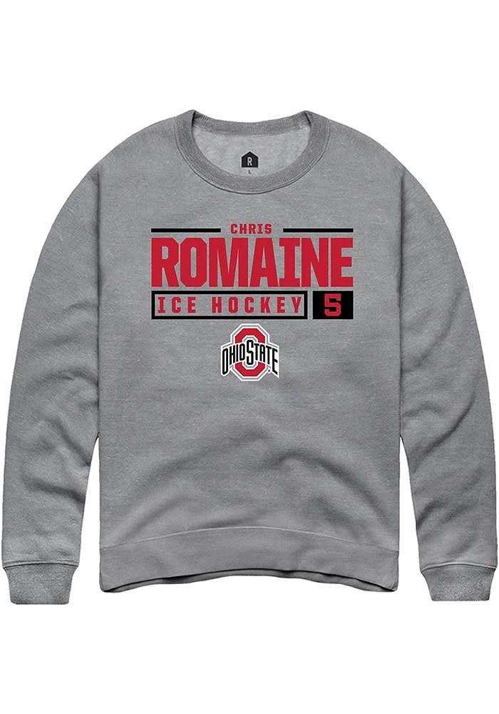 Chris Romaine  Rally Ohio State Buckeyes Mens Graphite NIL Stacked Box Long Sleeve Crew Sweatshirt