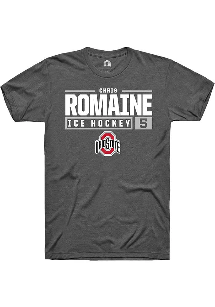 Chris Romaine Ohio State Buckeyes Dark Grey Rally NIL Stacked Box Short Sleeve T Shirt
