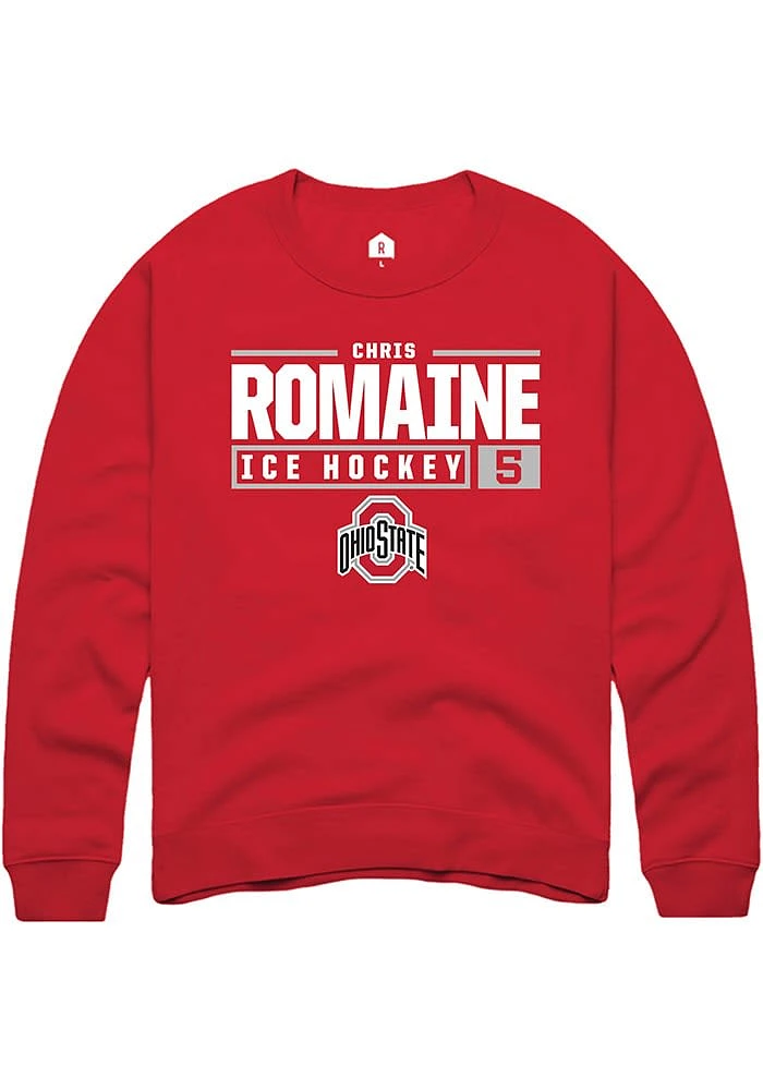 Chris Romaine Rally Ohio State Buckeyes Mens NIL Stacked Box Long Sleeve Crew Sweatshirt