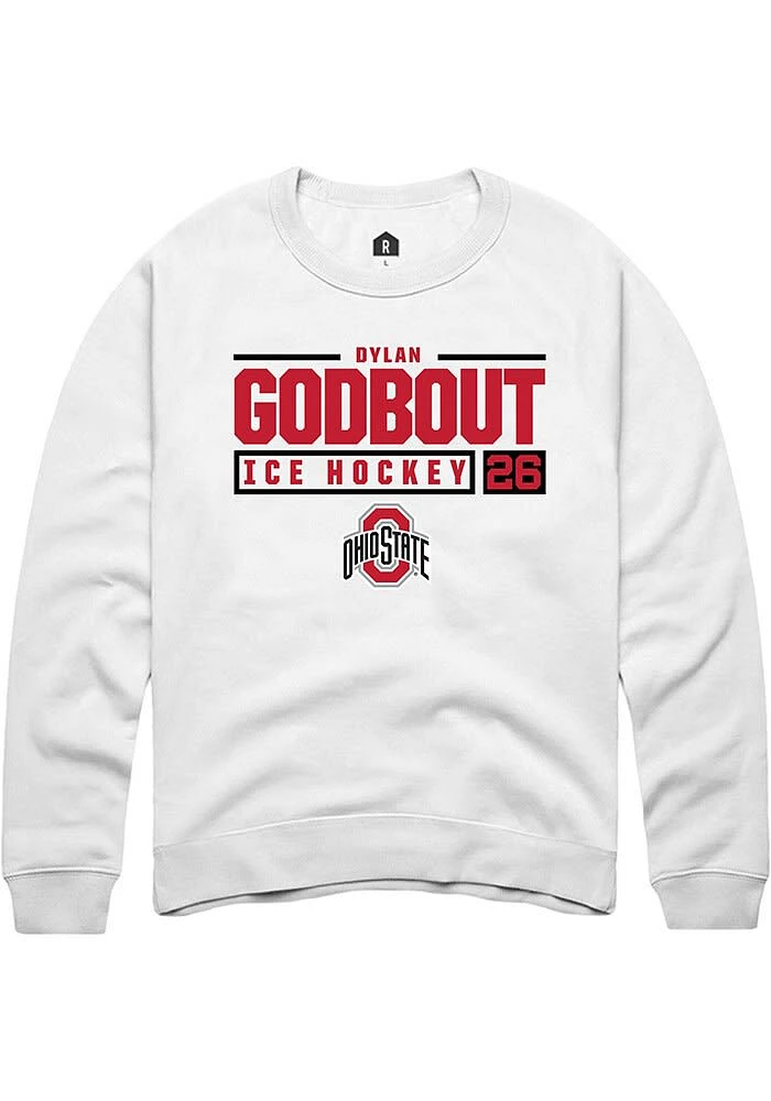 Dylan Godbout Rally Ohio State Buckeyes Mens NIL Stacked Box Long Sleeve Crew Sweatshirt