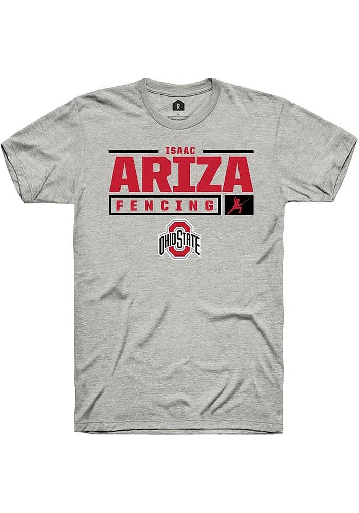 Isaac Ariza Ohio State Buckeyes Ash Rally NIL Stacked Box Short Sleeve T Shirt