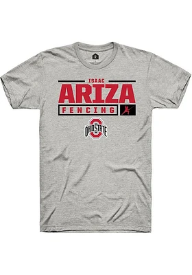 Isaac Ariza  Ohio State Buckeyes Ash Rally NIL Stacked Box Short Sleeve T Shirt