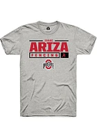 Isaac Ariza  Ohio State Buckeyes Ash Rally NIL Stacked Box Short Sleeve T Shirt