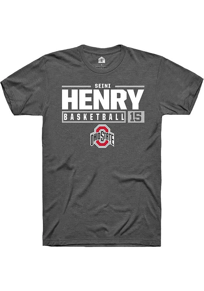 Seini Henry Ohio State Buckeyes Dark Grey Rally NIL Stacked Box Short Sleeve T Shirt