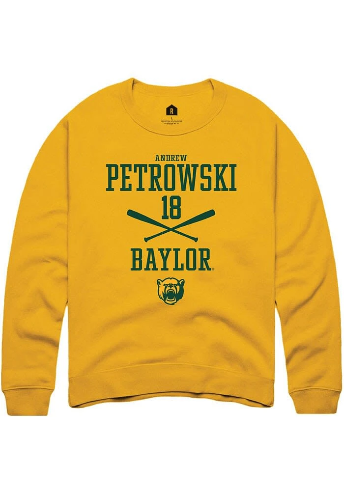 Andrew Petrowski Rally Baylor Bears Mens Gold NIL Sport Icon Long Sleeve Crew Sweatshirt