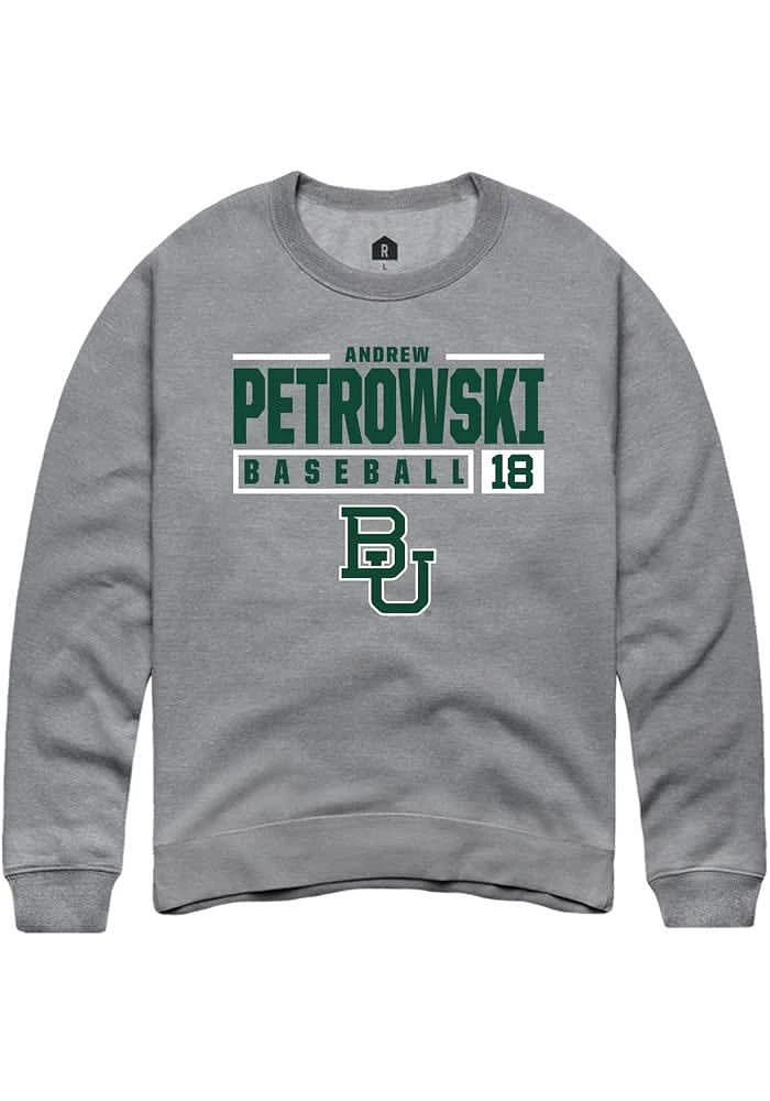 Andrew Petrowski Rally Baylor Bears Mens Graphite NIL Stacked Box Long Sleeve Crew Sweatshirt