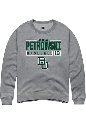 Andrew Petrowski  Rally Baylor Bears Mens Graphite NIL Stacked Box Long Sleeve Crew Sweatshirt