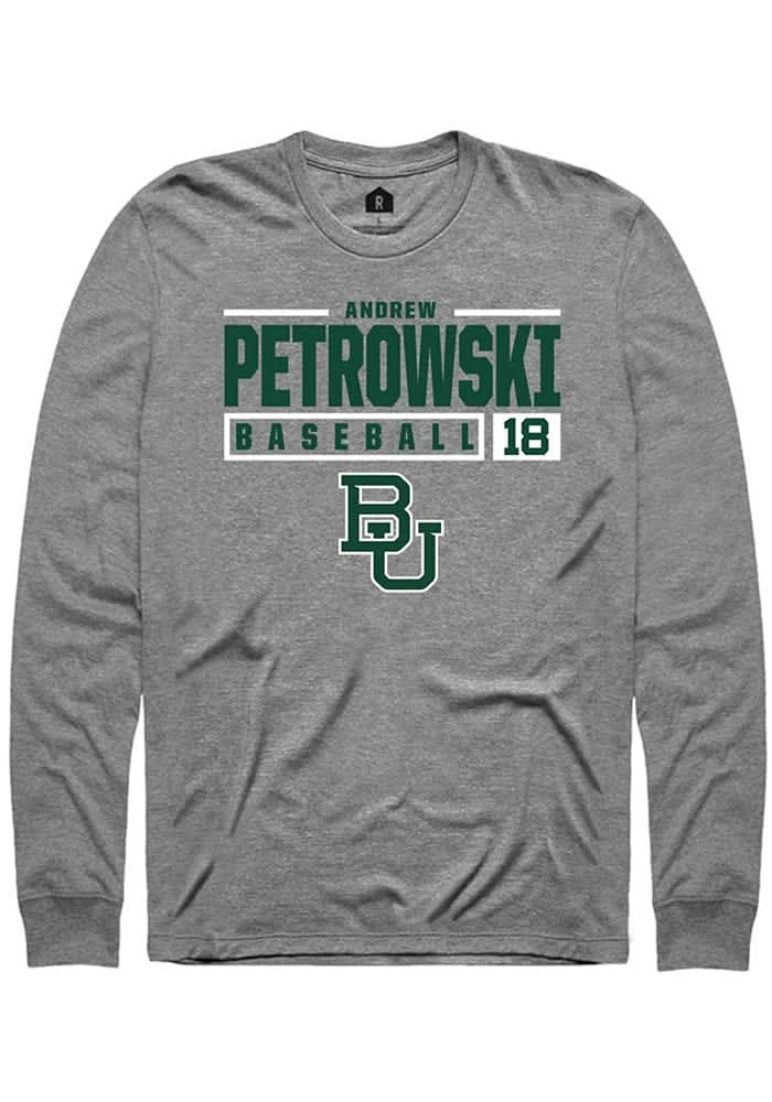 Andrew Petrowski Baylor Bears Graphite Rally NIL Stacked Box Long Sleeve T Shirt