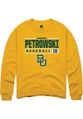 Andrew Petrowski  Rally Baylor Bears Mens Gold NIL Stacked Box Long Sleeve Crew Sweatshirt