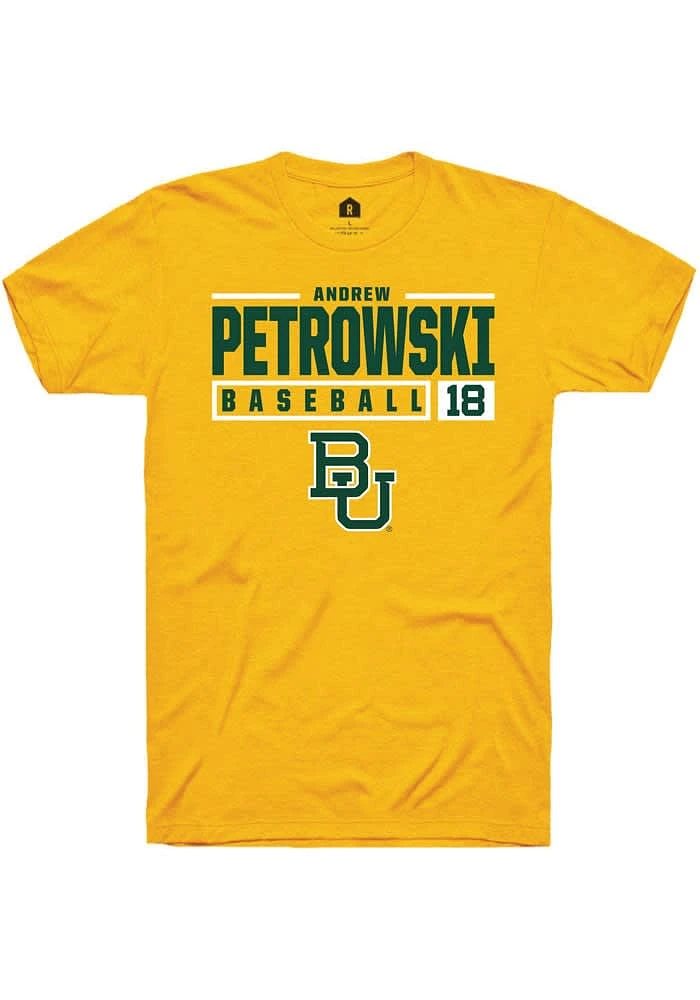 Andrew Petrowski Baylor Bears Gold Rally NIL Stacked Box Short Sleeve T Shirt