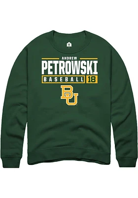 Andrew Petrowski  Rally Baylor Bears Mens Green NIL Stacked Box Long Sleeve Crew Sweatshirt