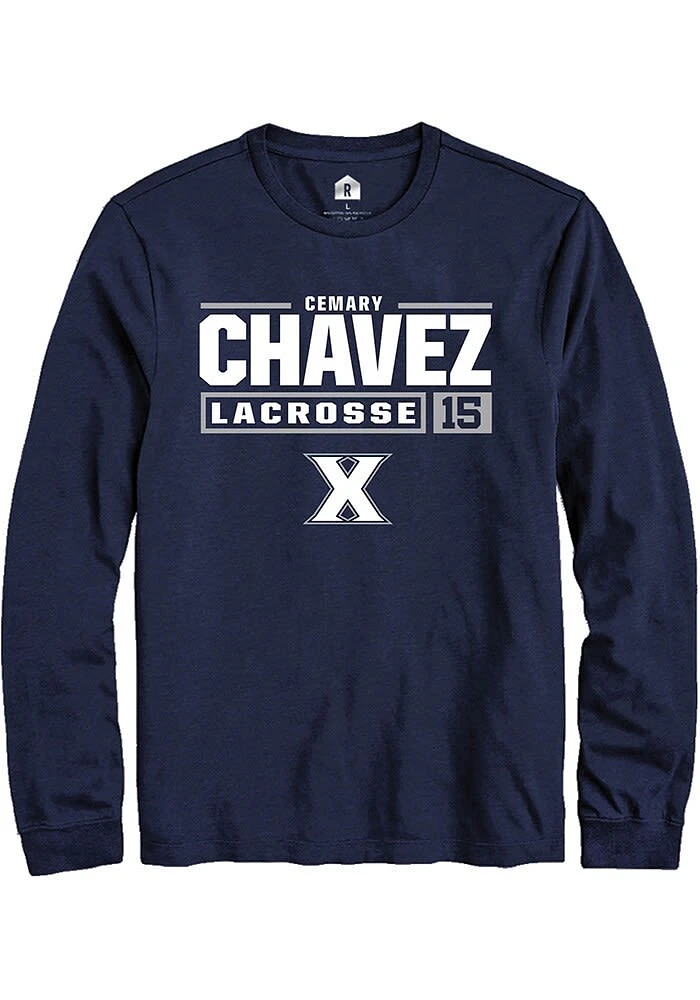 Cemary Chavez Xavier Musketeers Navy Blue Rally NIL Stacked Box Long Sleeve T Shirt