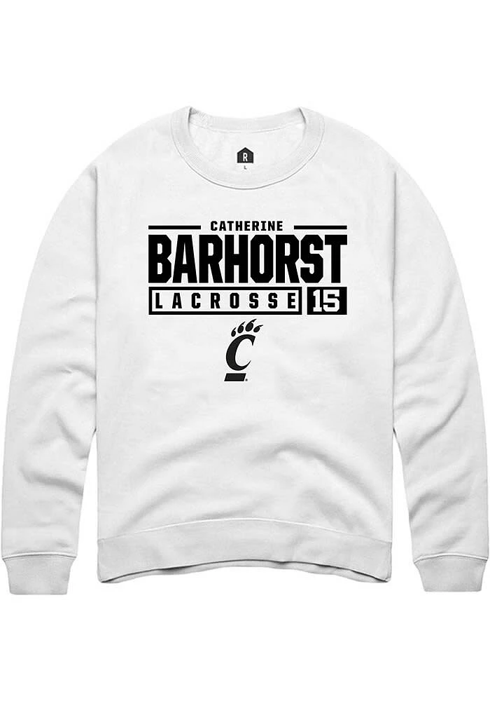 Catherine Barhorst  Rally Cincinnati Bearcats Mens White NIL Stacked Box Long Sleeve Crew Sweatshi..