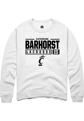 Catherine Barhorst  Rally Cincinnati Bearcats Mens White NIL Stacked Box Long Sleeve Crew Sweatshi..