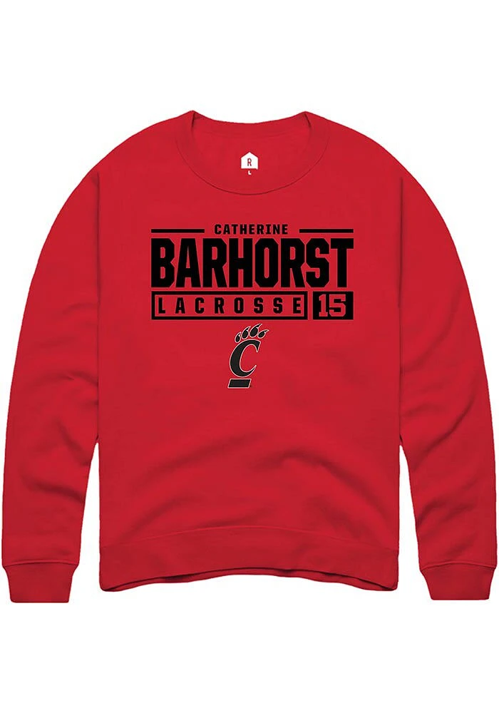 Catherine Barhorst Rally Cincinnati Bearcats Mens NIL Stacked Box Long Sleeve Crew Sweatshirt