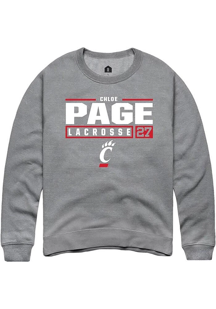 Chloe Page  Rally Cincinnati Bearcats Mens Graphite NIL Stacked Box Long Sleeve Crew Sweatshirt