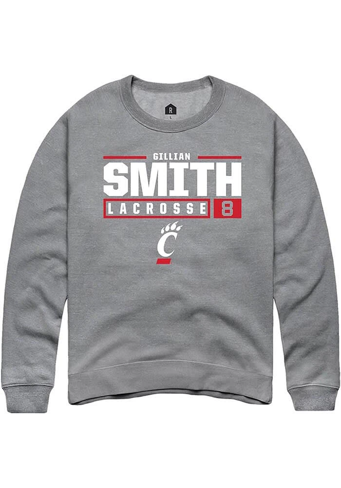Gillian Smith  Rally Cincinnati Bearcats Mens Graphite NIL Stacked Box Long Sleeve Crew Sweatshirt