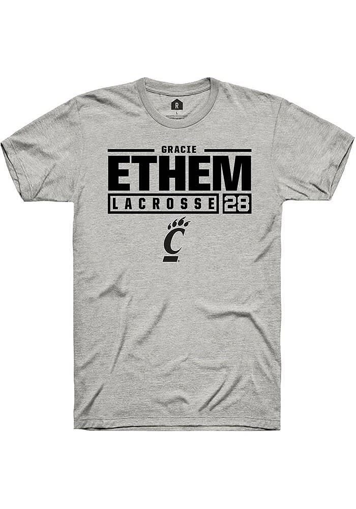 gracie ethem Cincinnati Bearcats Ash Rally NIL Stacked Box Short Sleeve T Shirt